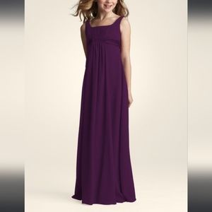 David's Bridal crinkle chiffon A-Line Formal Plum Dress, Girls Size 14 - NEW